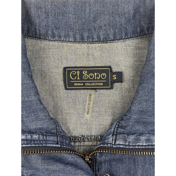 Ci Sono Adorak Jacket Drawstring Waist Blue Denim Cotton Tencel Pockets Sz Small - Picture 9 of 13